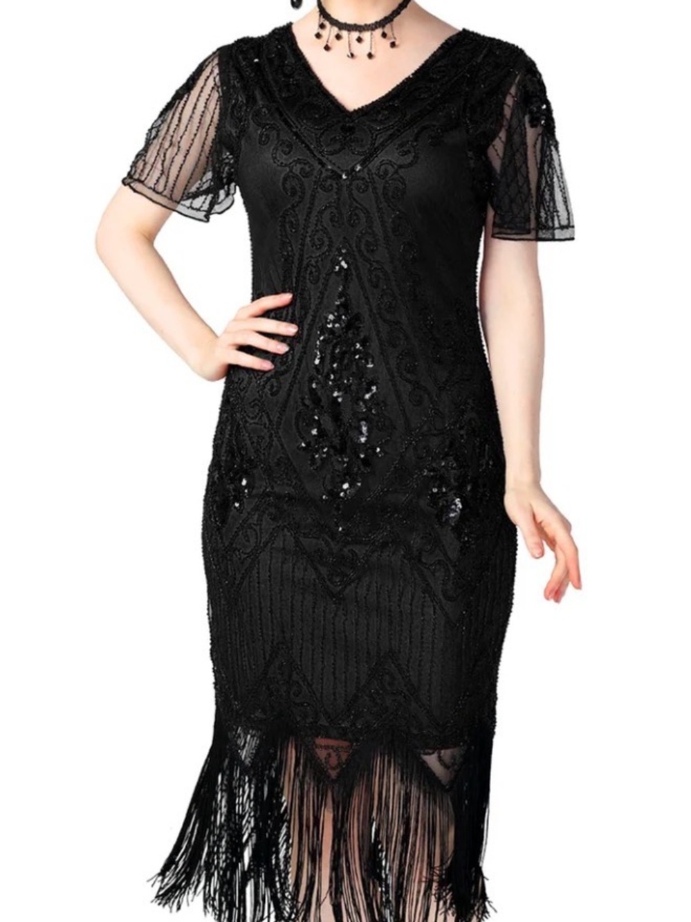 1920s-Inspired Art Deco Beaded Flapper Dress - Picture 1 of 7